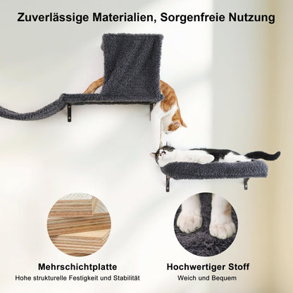 FUKUMARU Katzen Kletterwand Set Holz 10-teilig – Grau