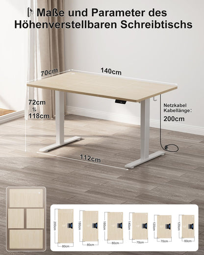 Homall Höhenverstellbarer Schreibtisch Elektrisch 140x70 cm