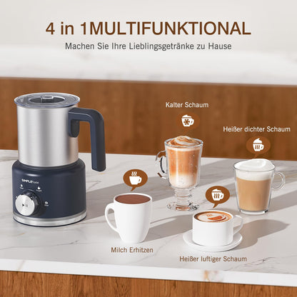 SIMPLETASTE Milchaufschäumer elektrisch 4-in-1, Edelstahl, 600 W