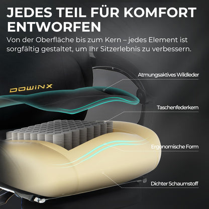 Dowinx Gaming Stuhl ergonomisch mit Fussstütze, hellschwarz