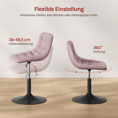 WOLTU Schminktisch Hocker mit Rückenlehne, höhenverstellbar, Samt Rosa