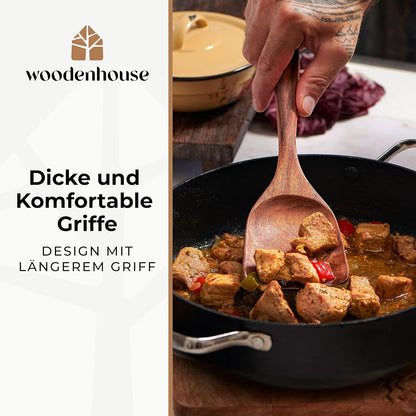 Woodenhouse Kochbesteck-Set aus Teakholz, 13-teilig mit Halter