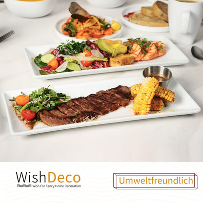 WishDeco Servierplatte 3er Set Porzellan, rechteckig, weiss, 35x15 cm