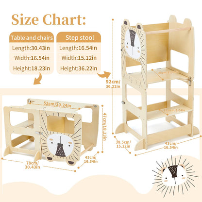 labebe Lernturm Montessori Klappbar 2-in-1 Gross mit Boards