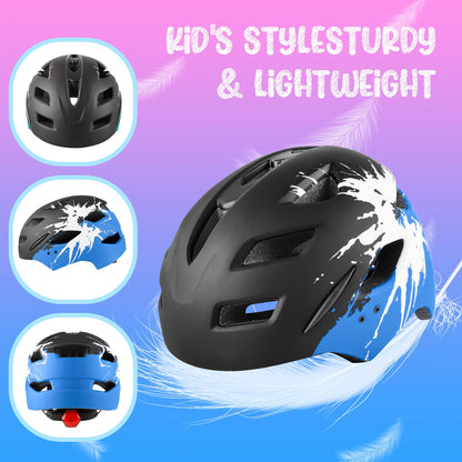 RaMokey Kinder Fahrradhelm mit LED-Rücklicht, 50-56 cm, Schwarz-Blau