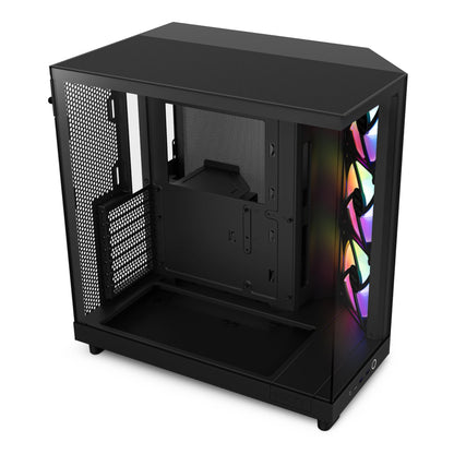 NZXT H6 Flow RGB Airflow Mid-Tower Gehäuse - Schwarz, schwarzer Mid-Tower mit Panoramaglas. Optimiert für PC-Hardware-Kühlung.