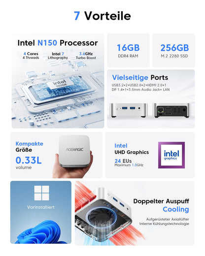 ACEMAGICIAN V1 Mini PC - Intel N150, 16GB/256GB, Win11 Pro