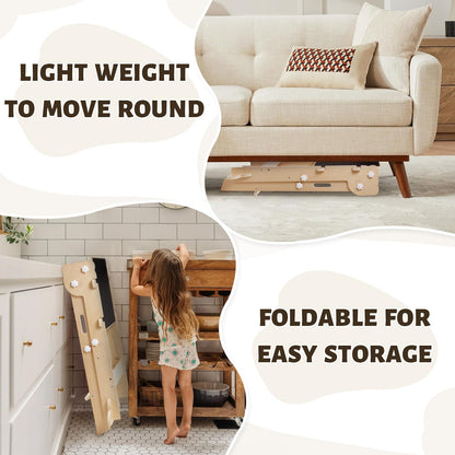 labebe Klappbarer Montessori Lernturm mit Tafel – Holz, 3-in-1