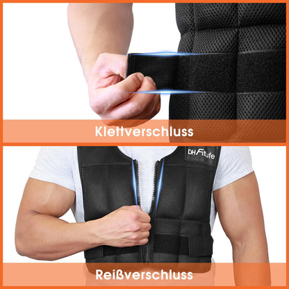 DH FitLife Verstellbare Gewichtsweste Trainingsweste - 10kg Schwarz