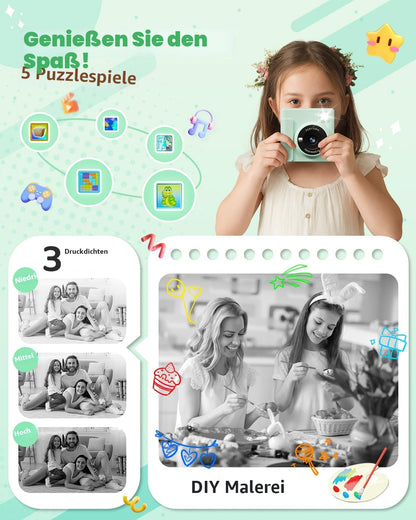 TIATUA Kinderkamera Sofortbildkamera X2 mit 32 GB Karte, grün