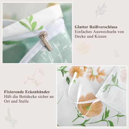 Aisbo Bettwäsche 135x200 4teilig Baumwolle Grün mit Blumenmuster