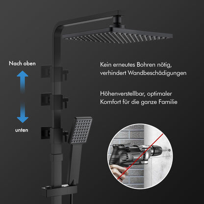 HOMELODY Duschsystem Thermostat Regendusche - Schwarz