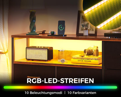 Coleshome Kommode mit 7 Schubladen & LED - Retro Farbe