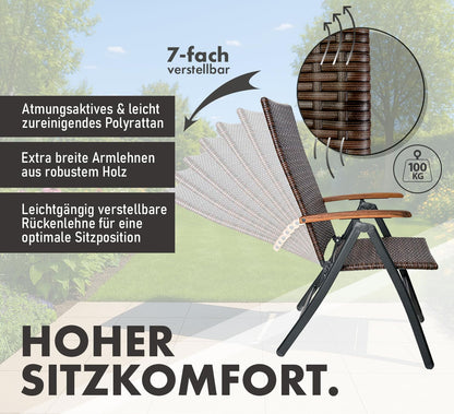 BRUBAKER Modena Gartenstuhl – Hochlehner Klappbar 2er Set Braun Grau