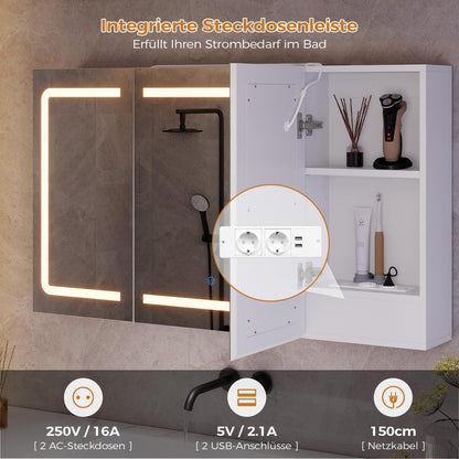 mojiasion Spiegelschrank mit LED-Beleuchtung & Steckdose, 100 cm