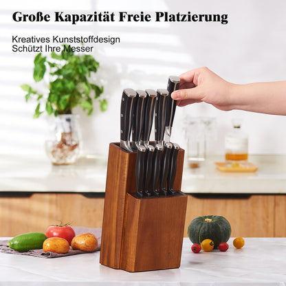 ENOKING Messerblock aus Akazienholz mit abnehmbaren Kunststoffborsten