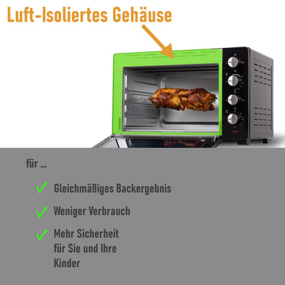 ProBake Minibackofen 45 Liter Umluft Drehspiess 2000W Glasfront