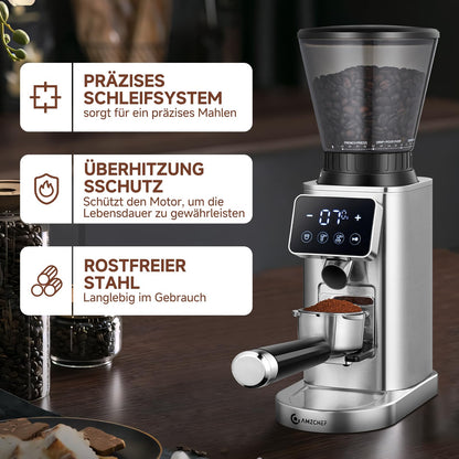 AMZCHEF Kaffeemühle elektrisch Siebträger – 48 Mahlgrade