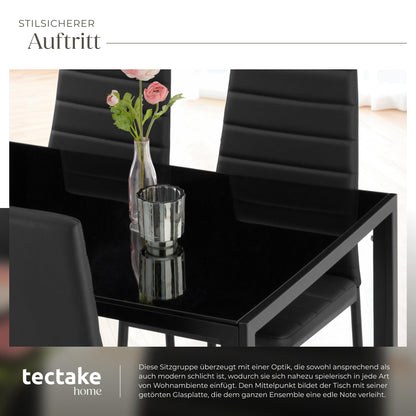 tectake Essgruppe Esstisch & 4 Stühle Kunstleder – Schwarz