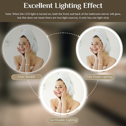 Clevich runder Badspiegel mit Beleuchtung, 80 cm dimmbar & Entfoggen