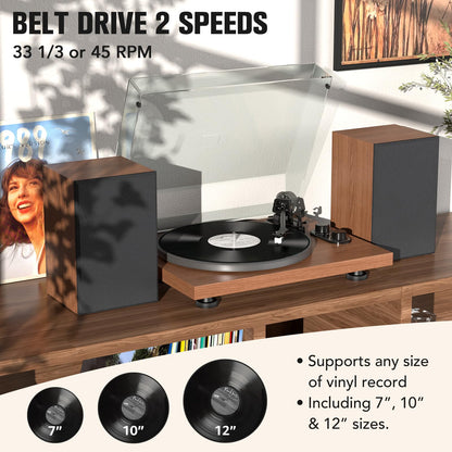 Udreamer Plattenspieler Hi-Fi mit Vorverstärker & Lautsprechern - Braun