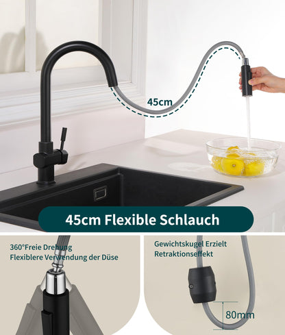 Süssren Küchenarmatur CL002BL mit ausziehbarer Brause, schwarz