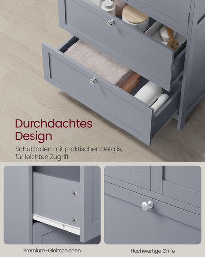 VASAGLE Badezimmerschrank mit 2 Türen und 2 Schubladen, Taubengrau