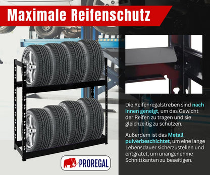 PROREGAL Reifenregal Tiger, 2 Ebenen, 150 kg Fachlast, schwarz