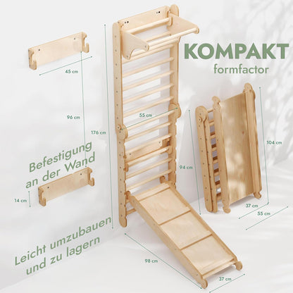 Kids Holz Schwedenwand Kletterdreieck & Rutsche Set - 6-in-1