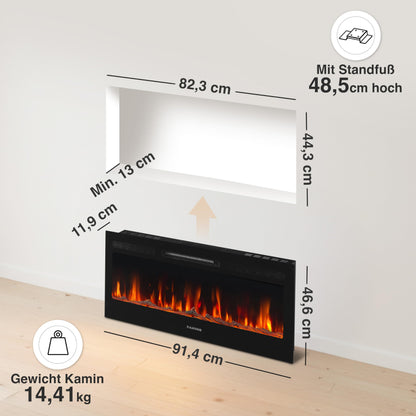 KAMINIO Elektrokamin Marlon 3-in-1 Elektro-Heizkamin 3D Flamme 36 Zoll