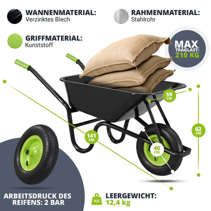 Juskys Garden 100L Schubkarre - verzinkt, Luftreifen Schwarz
