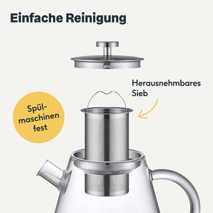 SILBERTHAL Teekanne Glas 1,5 Liter mit Siebeinsatz & Deckel