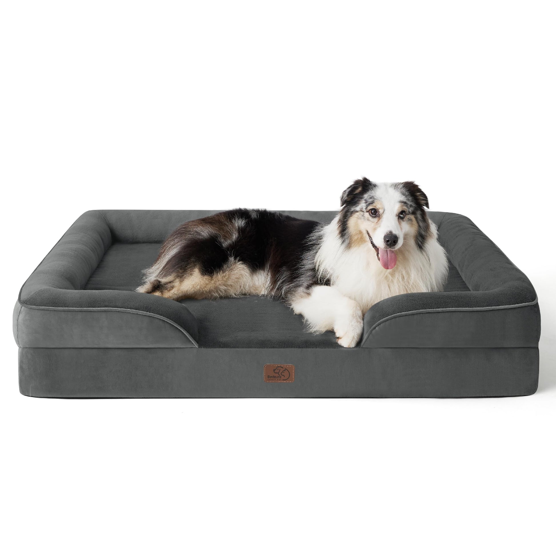 BEDSURE Orthopädisches Hundebett für Grosse Hunde – Dunkelgrau, 106x80 cm. Dunkelgraues Rechteckbett bietet Gelenkunterstützung für grosse Hunde.