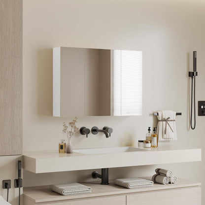 DICTAC Spiegelschrank Badezimmer 80x60cm 3 Türen – Weiss