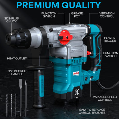 ENEACRO SDS-Plus Bohrhammer - 1500W 6Joule 32mm Beton 4-Funktionen