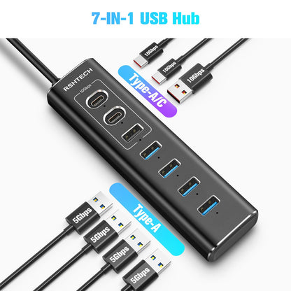 RSHTECH RSH-A107C aktiver 7-Port USB-C-Hub, Aluminium, 24W Netzteil