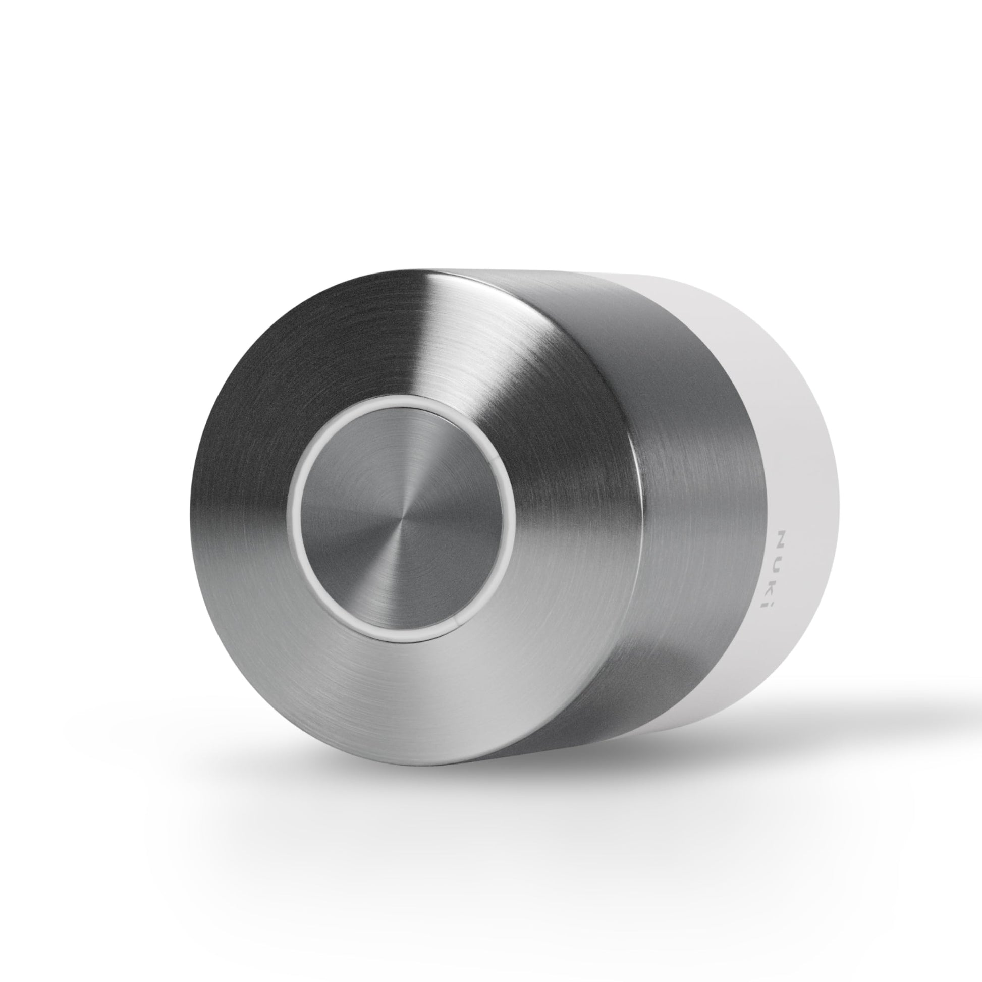Nuki Smart Lock Pro Elektronisches Türschloss – WLAN Matter, weißes, ovales Zylinderschloss zur smarten Türsteuerung.