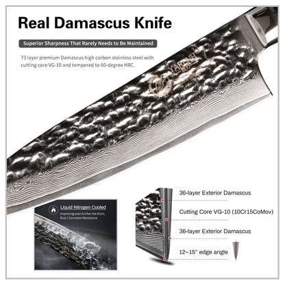 YARENH HTT-Serie Damast Messerset mit Holzblock 8-teilig