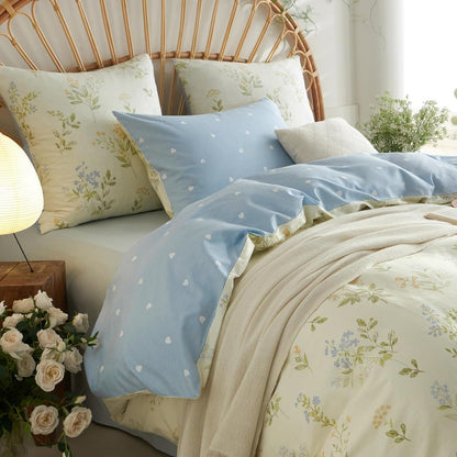 Sedefen Wende Bettwäsche Set - Baumwolle 220x240 Blumen Blau