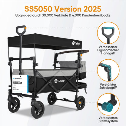 Sekey Bollerwagen Faltbar SS5050 mit Dach - Grau/Schwarz