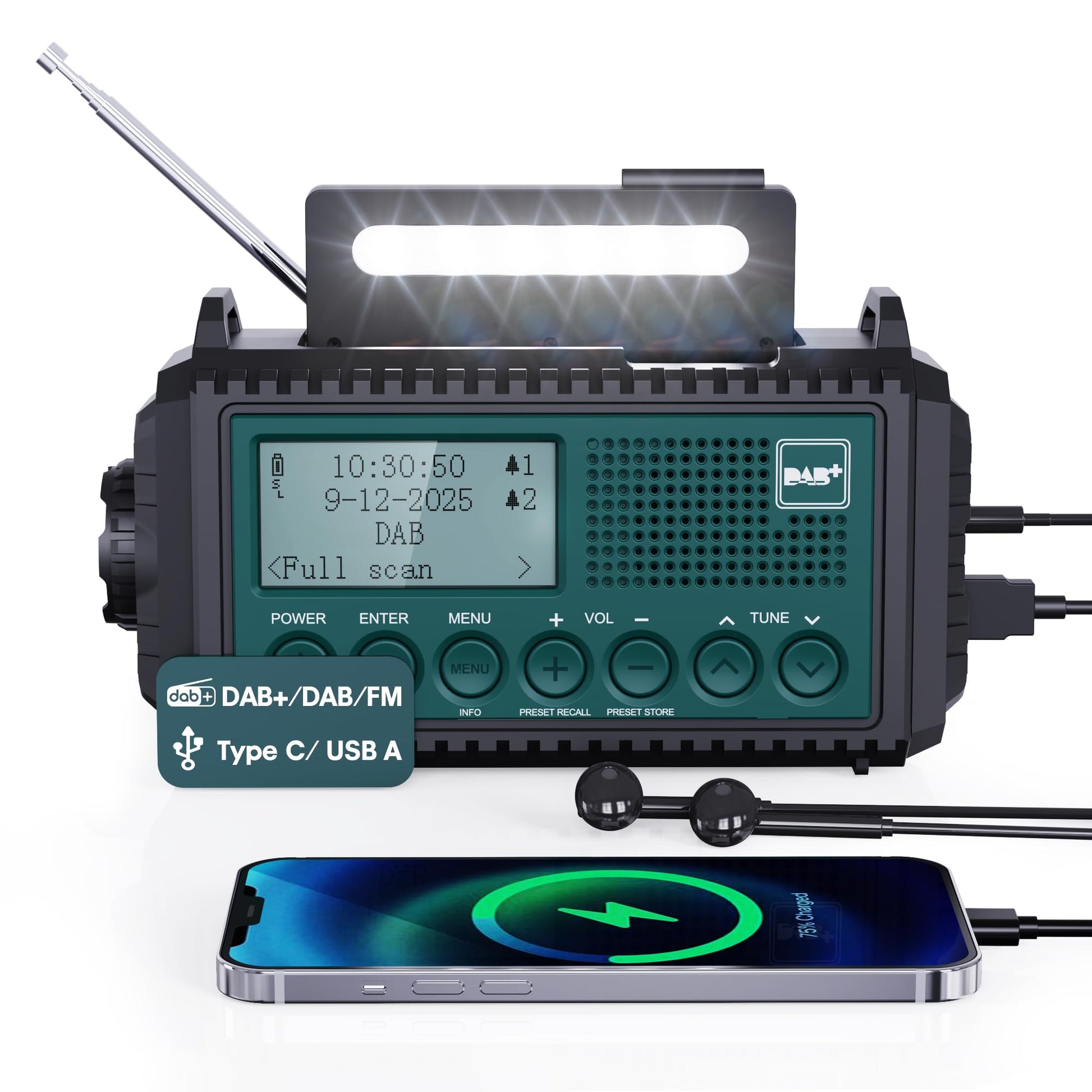 Mesqool Kurbelradio DAB+/UKW Notfallradio mit Solarpanel und Taschenlampe