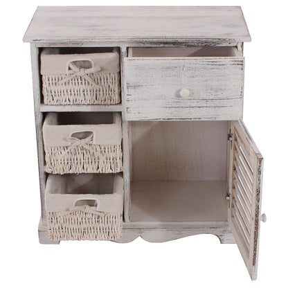 Mendler Kommode mit 3 Körben - Shabby-Look Weiss