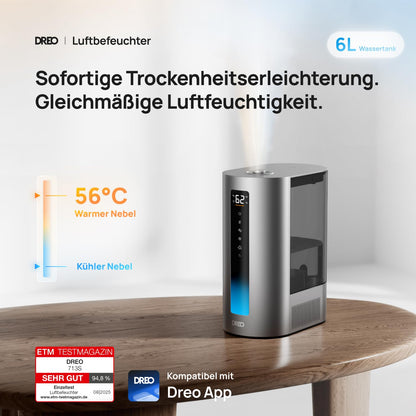 Dreo 6L Smart Luftbefeuchter für grosse Räume - Warm- & Kaltnebel