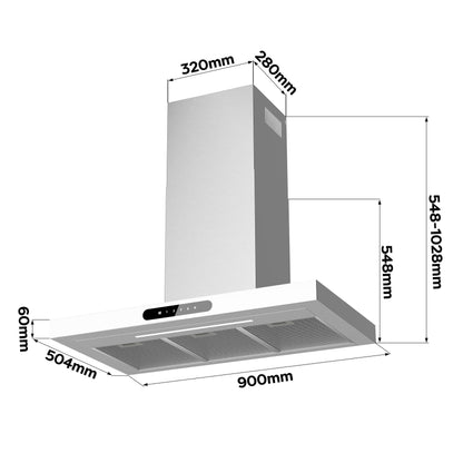 Ciarra Dynamic A+++ CBCW9102 Wandhaube 90cm Umluft - Weiss