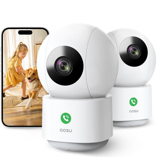 aosu 2K WLAN Überwachungskamera Innen – 360° Babyphone, kompakte, weiße WLAN-Kamera zur 360° Raumüberwachung.