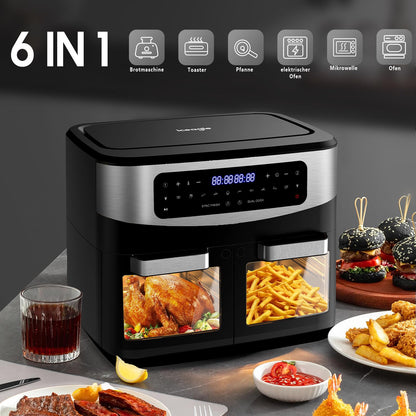 iceagle Heissluftfritteuse 12L Doppelkammer Airfryer KDF-5511DTW
