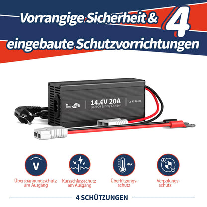 Timeusb LiFePO4 Ladegerät – 14.6V 20A für 12V LiFePO4 Akkus