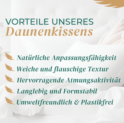 Kissenwelt 3-Kammer Daunen Federkopfkissen 80x80 - 2er Set