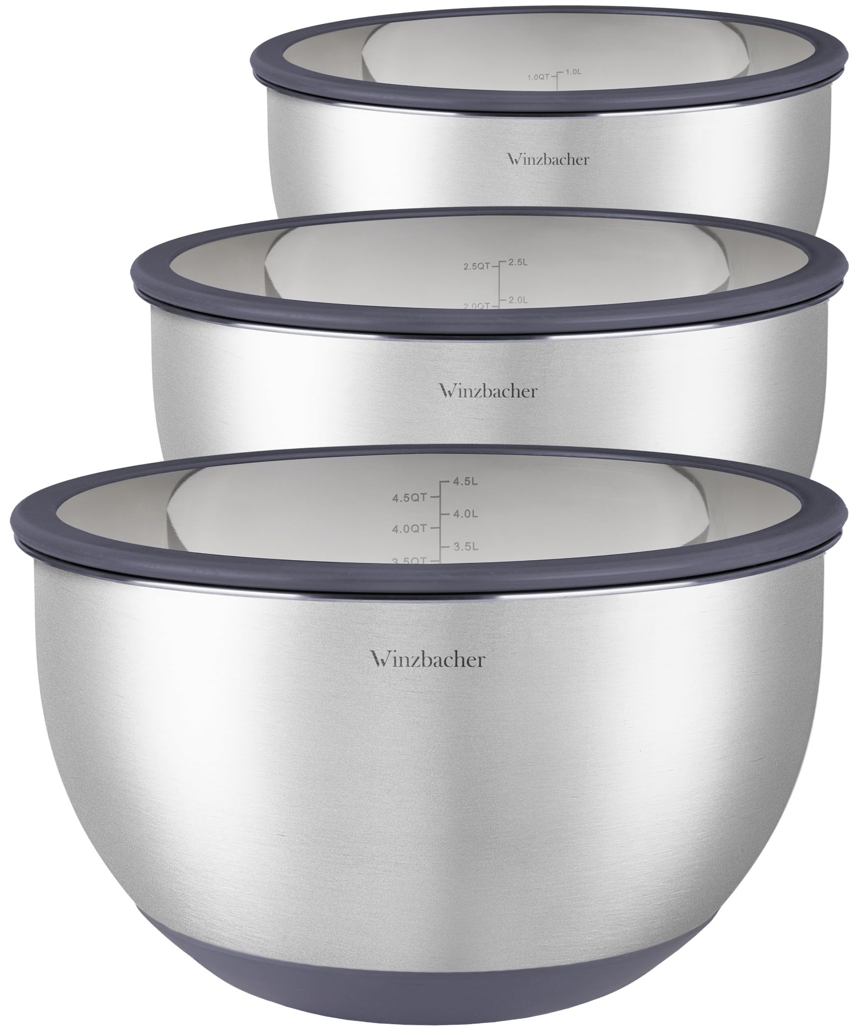 Winzbacher Schüssel Set aus Edelstahl mit Glasdeckel, 3-teilig – drei runde Schüsseln mit transparenten Deckeln