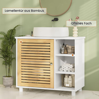 FORABAMB Waschbeckenunterschrank mit Bambustüren, 62 x 30 x 60 cm